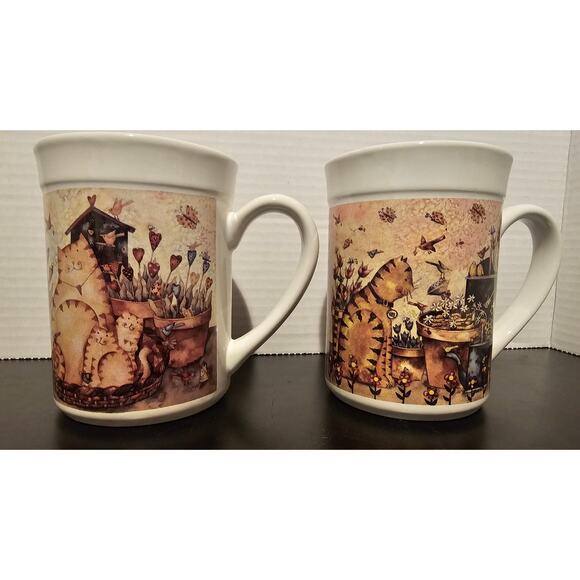 Essential Home Debi Hion Designed Cat Life Coffee Mugs Set of Two - Picture 1 of 11